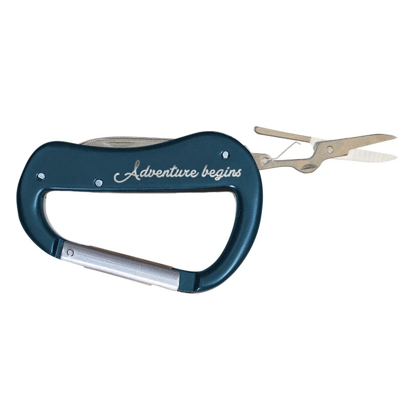 Portachiavi moschettone multiutensile 5 in 1 con lima, apribottiglie, coltello e forbici, per un classico regalo uomo